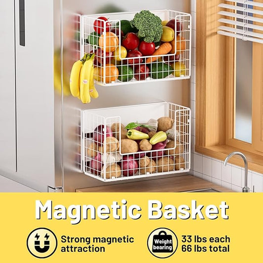 Ofiray-home Magnetic Fridge Shelf, Fruit Potato & Onion Storage Bins, Pantry Organizers, Large Container Basket for Refrigerator, Kitchen Counter, Cabinet (1, White)