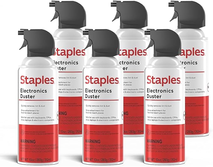 Staples Compressed Air Dusters, Canned Air for Electronics & Office Devices | Blasts dust and debris from keyboards, laptops, vents and hard-to-reach equipment.
