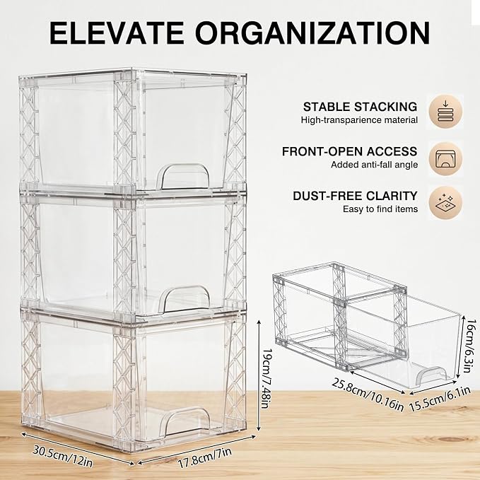 Stackable Storage Drawers 8 Pack 7in Under Bathroom Sink Organizer Boxes
