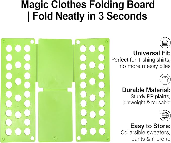 Clothes Folding Board, Blue Adjustable T-Shirt Folder,15.7 x 17 Inch, Laundry Organizer for Adults and Kids (Green)