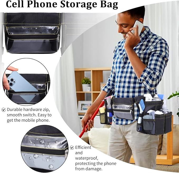 Cleaning Belt,Tool Pouch Waist Apron with Pockets Cleaning Supplies | Cleaning Tool Belt For Housekeeping Water-Resistant Cleaning Caddy Aprons for Cleaning Work