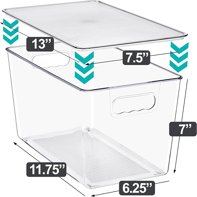 Clear Storage Bins with Lids, 10 Pack X-Large Stackable Clear Bins, Clear Storage Containers with Lids, Plastic Organizer Boxes for Pantry Storage, Kitchen Cabinets, Closet Organization, Bathroom