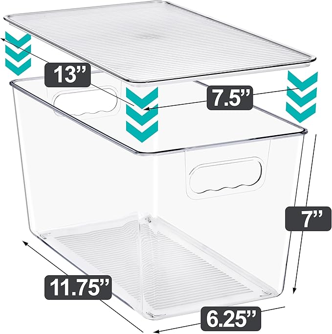 Clear Storage Bins with Lids, 8 Pack X-Large Stackable Clear Bins, Clear Storage Containers with Lids, Plastic Organizer Boxes for Pantry Storage, Kitchen Cabinets, Closet Organization, Bathroom