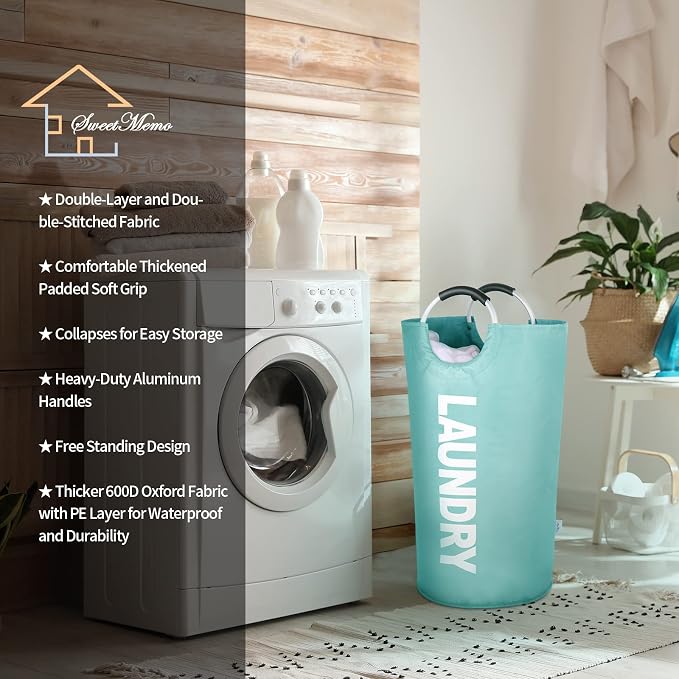 Extra Large Laundry Basket, Big Laundry Hamper Bag Handles, 130L Light Blue | Freestanding Tall Dirty Clothes Hamper, Collapsible and Portable Laundry Bin for Dorms and Bedrooms, Thick, Sturdy Fabric