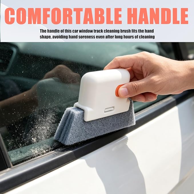 3PCS Magic Window Track Cleaner,2-in-1 Car Window Sill Cleaner Tool with Small Shovel & Comfortable Handle,Detachable Car Windows Track Cleaning Tools with Replacement Cloth