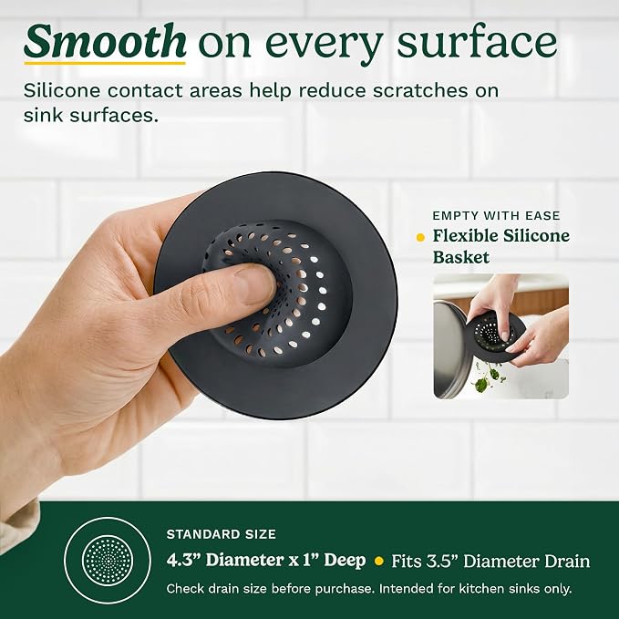 Cuisinart 2 Piece Sink Set – Sink Drain Strainer with Stainless Steel Rim & Silicone Mesh Base & Sponge Holder for Kitchen Sink, Metal Caddy with Triple Suction Cups, Daily Kitchen Essentials
