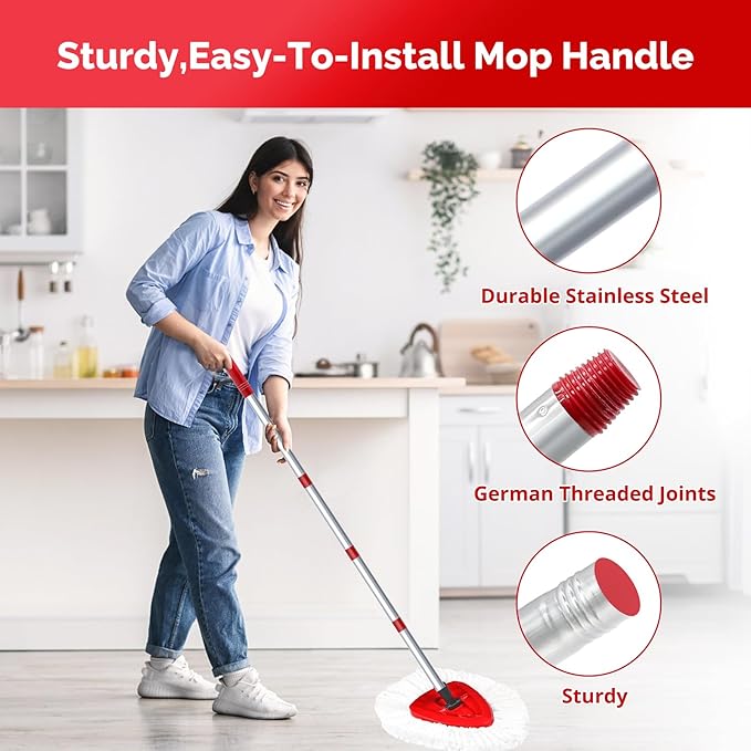O-Cedar Spin Mop Head, Base, Handle Replacement for EasyWring 1 Tank System, 4 Microfiber Mop Refills, 1 Base and 30-58in Handle Set Combo, White