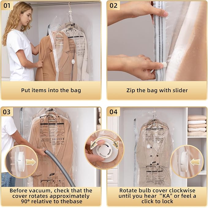 TAILI Hanging Vacuum Storage Bags, Space Save Vacuum seal bags for Clothing Travel, Suits and Jackets, Winter Coat Storage Closet Organizers, Set of 4 (2 Long, 2 Short), Clear