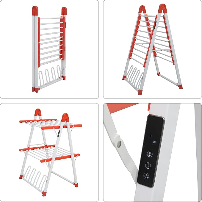 Electric Heated Clothes Drying Rack,Foldable Heated Garment Dryer with Timer Shut-Off Laundry Rack for Clothes Shoes Socks,Aluminum Alloy