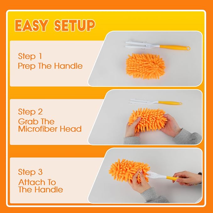 10Pcs Reusable Duster Refill Compatible with Swiffer Hand Duster +1 Handle, 360 Heavy Duty Duster Refills for Cleaning, Office, Ceiling Fan (10PCS+1Handle)