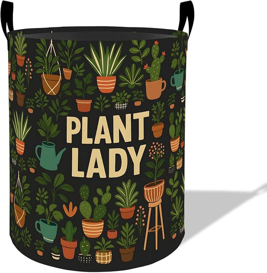 Plant Lady Laundry Basket Hamper 19.7"x15.8", Organizer Bins Gifts for Kids Boys Girls, Funny Plant Botanical Foldable Waterproof Oxford Clothes Storage Bucket for Bedroom Bathroom Decor