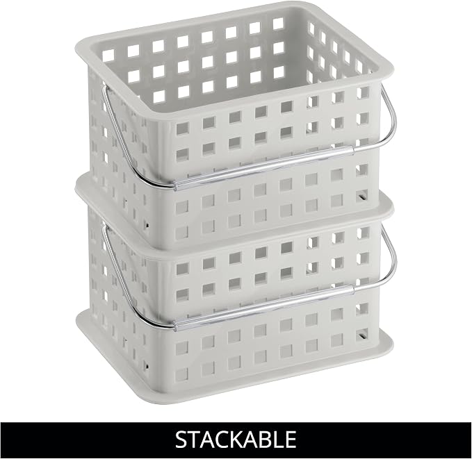 iDesign Shower Caddy Basket with Handle, Light Gray | For Bathroom or College Dorm, Made in USA