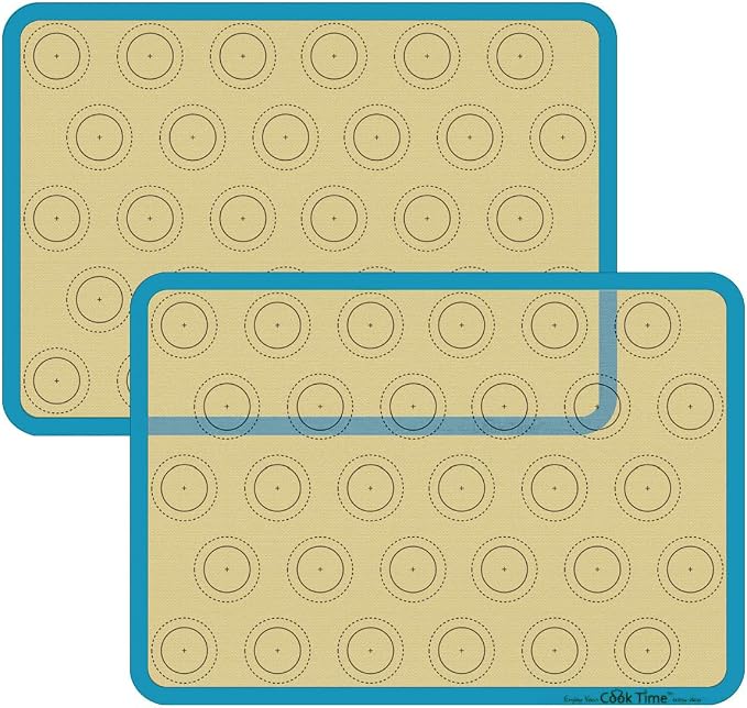 Macaron Silicone Baking Mat - Set of 2 Non Stick Silicon Macaroon Baking Sheet Cookie Liner(BPA Free/Reusable/Half Sheet),Perfect Cooking Kit for Macarons,Pastry,Cake and Bread Making (Blue)