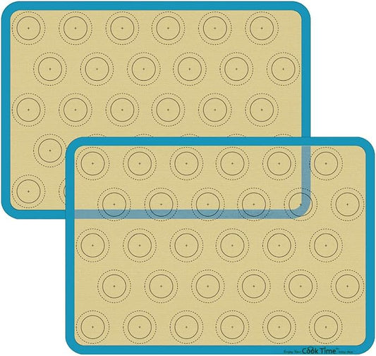 Macaron Silicone Baking Mat - Set of 2 Non Stick Silicon Macaroon Baking Sheet Cookie Liner(BPA Free/Reusable/Half Sheet),Perfect Cooking Kit for Macarons,Pastry,Cake and Bread Making (Blue)