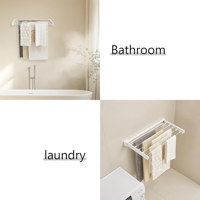 JOOM Wall Mounted Clothes Drying Rack, 27.5 Inch Foldable Rack, White | 5 Aluminum Rods, 60 lb Capacity Collapsible Wall Mount Laundry Drying Rack for Laundry Room, Bathroom, Balcony
