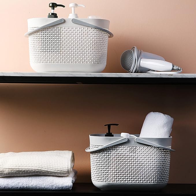 Plastic Protable Shower Caddy Basket, Storage Organizer, Grey, 2 Pack | Bottom Drain Holes, Keep Dry, Sturdy and Durable, Easy to Carry for Bathroom, Kitchen, Dorm Room, RV, College