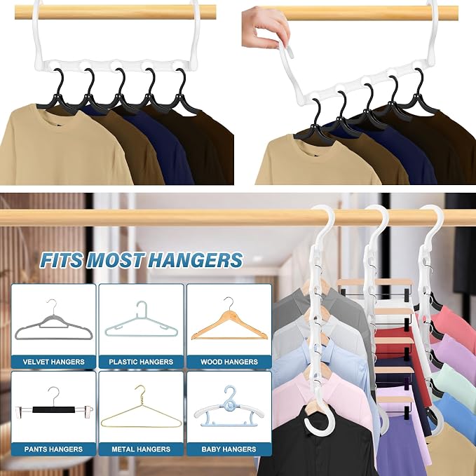 24 Pack Hangers Space Saving Magic Plastic Hanger Organizer White | Shirt Space Saving Hangers, Multi Clothes Hangers Space Saver for Closet Organizers Storage College Dorm Room Essentials