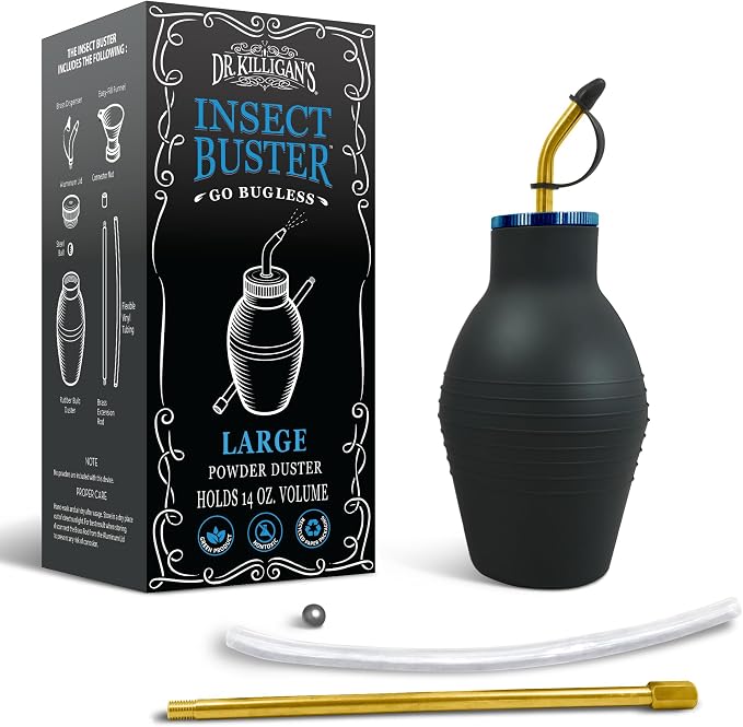 Dr. Killigan's The Insect Buster - Bulb Duster, Sprayer, Applicator, Dispenser for Diatomaceous Earth and Other Powders - a Non-Toxic, Natural and Safe Tool - Large (14oz)