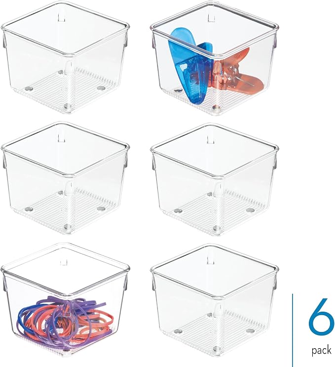 iDesign Plastic Drawer Organizer Bins, Set of 6, Clear | Storage for Kitchen, Storage for Bathroom, Storage for Desk Drawers