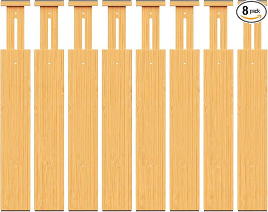 Bamboo Drawer Dividers Organizers, 2.56" High, 17"-21.8" Adjustable, 8 Pack | Expandable Separators, Great for Utensils, Kitchen, Bedroom, Dresser and Office Storage