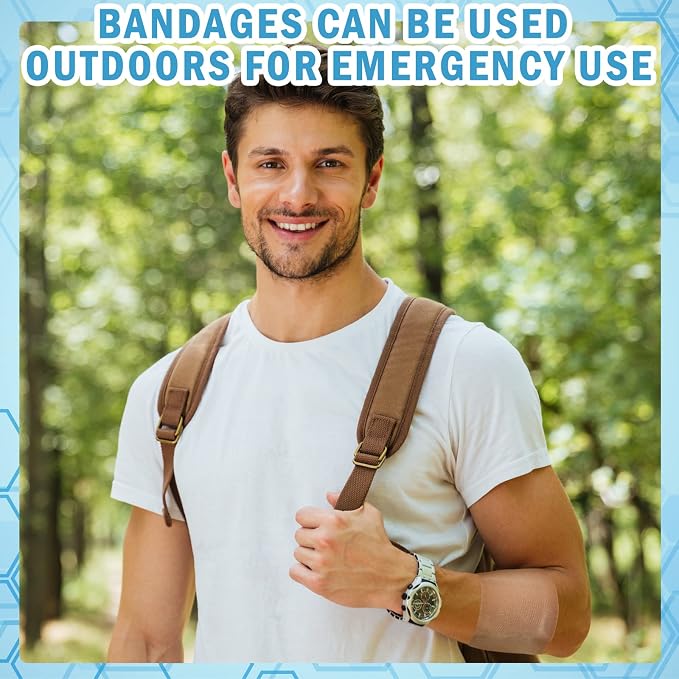 Marsui 60 Pcs Large Bandages 3 x 4 Inch Wound Care Flexible Adhesive Bandages Latex Free Fabric for and Protect Wounds Large Size for First Aid Wound Care Assorted