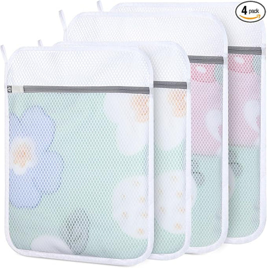 4-Pack Durable Honeycomb Mesh Laundry Bags for Delicates, 2L + 2XL | 120gsm Honeycomb Mesh, Sturdy Zipper, Protect Delicates, Reusable, Washer & Dryer Safe, For College, Dorm, Home and Travel