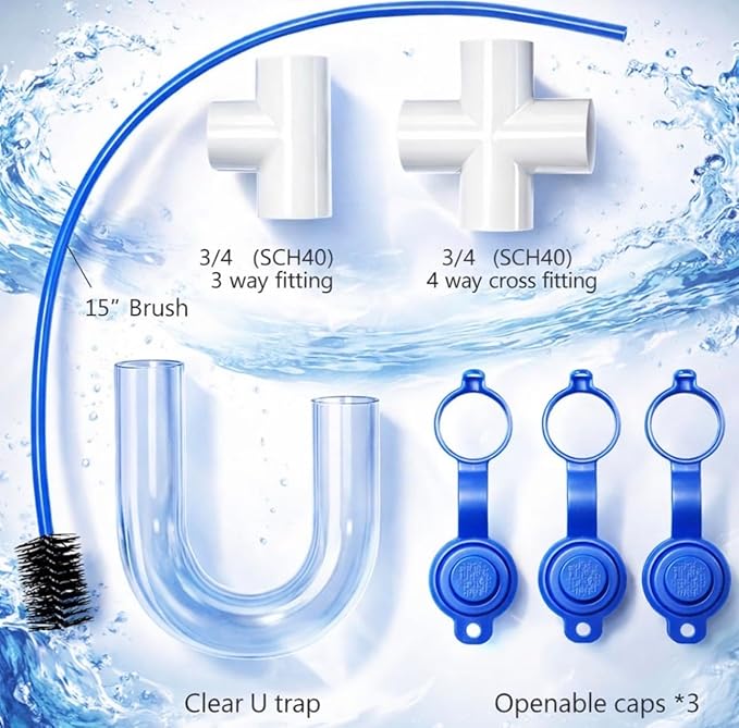 3/4 Clear PVC Condensate Trap P Trap With Cleaning Brush, PVC Trap With Easy Clean Ports Essential Component To Ensure Optimal Performance Of Your HVAC System. ECWB