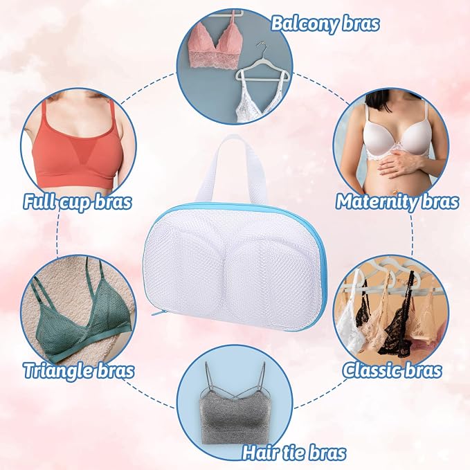 Bra Washing Bag, 2 Pcs Mesh Bra Laundry Bags for Washing Machine Lingerie Wash Bag with Zipper for Wash Delicates Underwear Brassiere (Blue, A Cups)