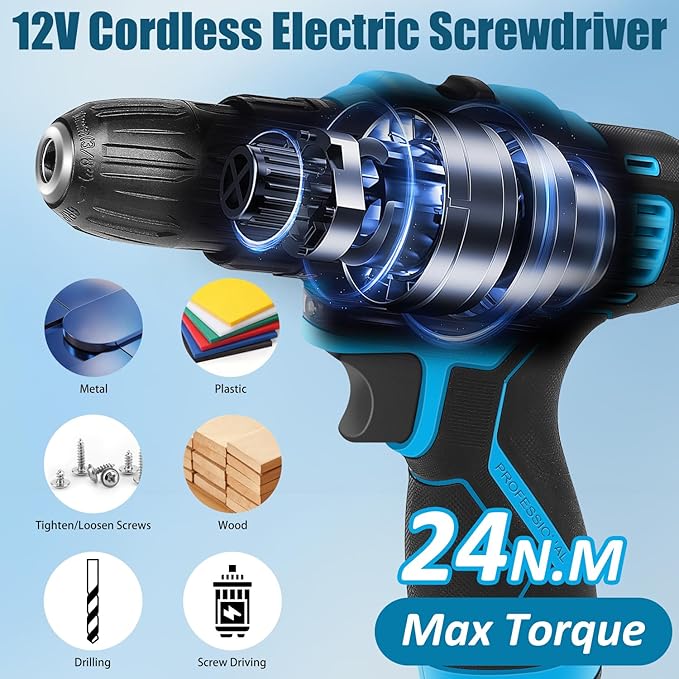 JENABOM Tool Set - 12V Cordless Drill Kit, 146 Piece Home Tool Set With Power Drill, Tool Kits for Men & Women, Perfect for Homeowner, Diyer, Handyman