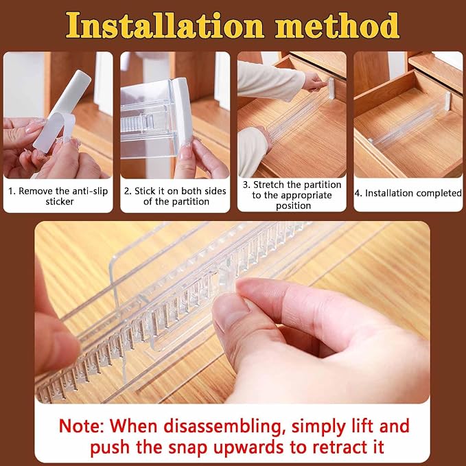 Drawer Dividers for Clothes,3.15" High 11.34"-19.69"(4pcs, white‌) | Adjustable Expandable Dresser Drawer Organizer, Clear Plastic Separators for Dresser, Baby Clothing