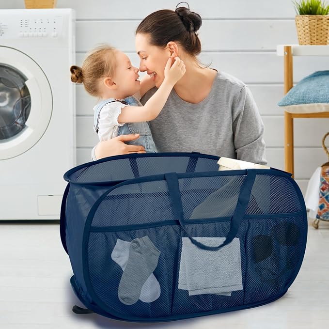 Pop Up Laundry Hamper with Convenient Bags, Upgrade Collapsible Laundry Baskets, Foldable Laundry Basket Mesh Light Weight, Easy to Carry Clothes Hampers for Laundry, Dorm, Toys, Travel 5 Pack