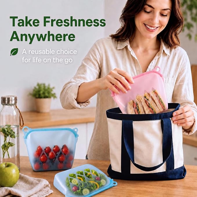 Yosmer Reusable Silicone Food Storage Bag, 50oz/1500ml Food-Grade Silicone Stand-Up Bag with Magnetic Self-Sealing Opening, Clear Windows, Freezer & Dishwasher Safe, Pink, 1 Pack