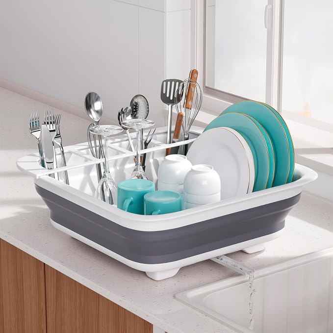 THANSTAR Collapsible Dish Drying Rack for RV Campers Portable Dinnerware Drainer Organizer for Kitchen Travel Trailer