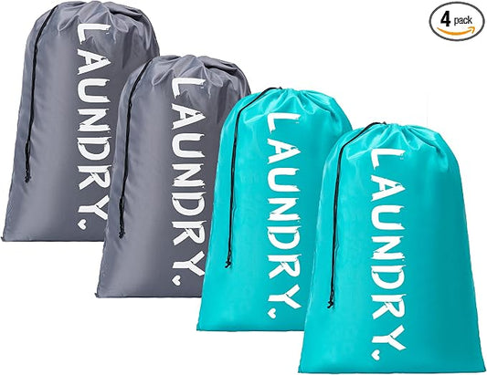 4 Pack Travel Laundry Bag,24" x 36", Extra Large Dirty Clothes Organizer | Machine Washable with Drawstring, Holds 3-4 Loads of Laundry,Fit a Laundry Hamper or Basket Travel Essentials