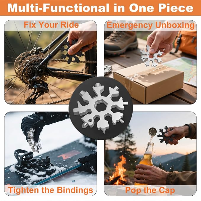 Snowflake Multi Tool 2 Pack - Stainless Steel 18 in 1 Multitool with Carabiner,Bottle Opener & Wrench,Gifts for Him,Men,Dad,Husband(Silver + Black)