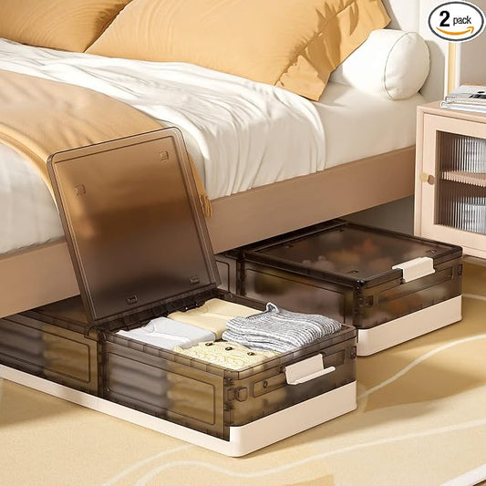 Under Bed Storage Containers, Stackable Under Bed Rolling Storage Plastic Containers, 11.5Gal Storage Bins with Wheels, Multi-purpose Storage Bins with Lids for Clothes, Shoes, And Duvets