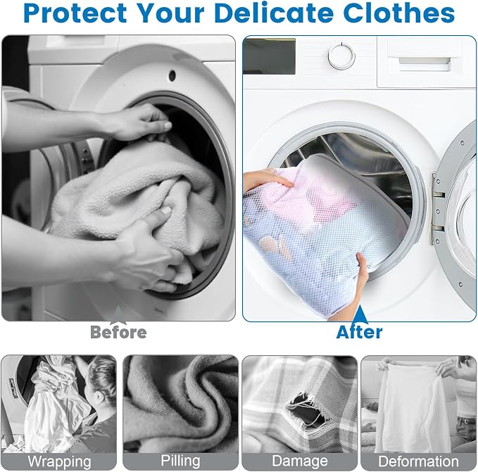 2 Pack X-Large Mesh Laundry Bags for Delicates, 20 x 24 Inches | 120gsm Honeycomb Mesh, Protect Delicates, Sturdy Zipper, Reusable, Washer & Dryer Safe, For College, Dorm, Home and Travel
