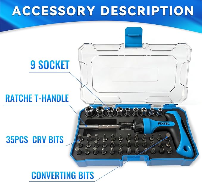 47-Piece Ratcheting Screwdriver Sets and Ratchet Wrench, Magnetic T-Handle Home Repair Kit with Plastic Toolbox Storage Case