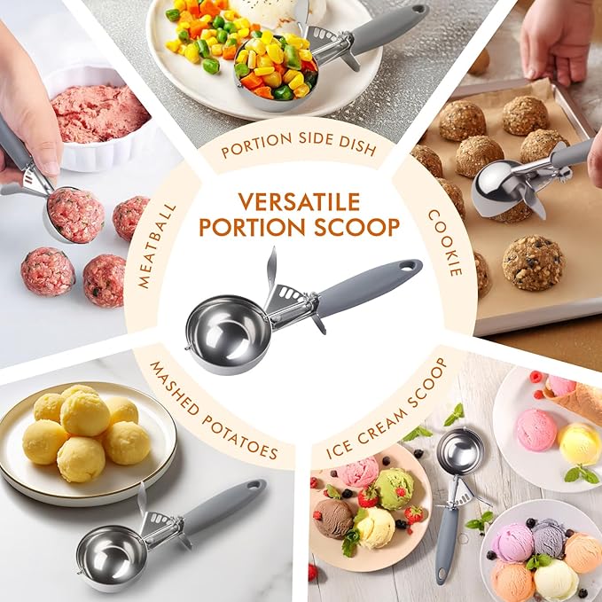JUNADAEL J 4 OZ Scoop, Large Ice Cream Scoop With Trigger, Disher, Size #8 (1/2 Cup) Cookie Scoop, Muffin Scoop, Cupcake Scoop, Gray Handle, For Cookie, Cupcake, Muffin, Ice Cream, Rice