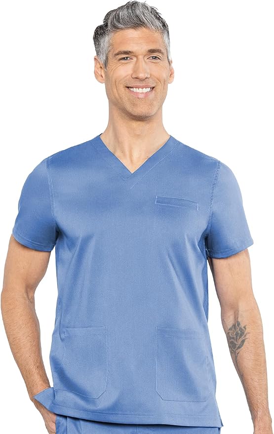 Med Couture Rothwear Touch Mens Scrubs Top 3 Pockets Modern Fit | 2-Way Stretch, Ultra-Soft Fabric, Lightweight Feel, Knit Details, Side Vents, Durable Construction, Easy Care