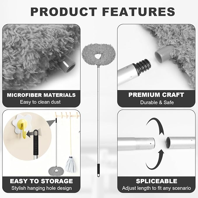 Storystore Ceiling Fan Cleaner Duster - Adjustable Duster with Extension Pole,Dusters for Cleaning Fan Blade, Walls and Cobweb (Grey)