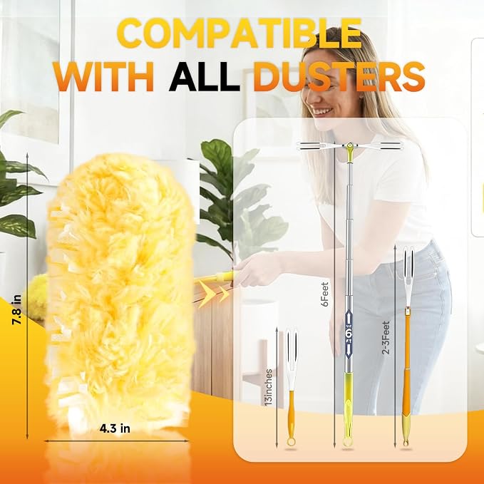 Duster Refills Compatible with Swiffer Duster Handles, 100 Count, 1 Handle | Heavy Duty Fluffy Microfiber,Disposable Dusting Pads for Cleaning Blinds, Fans, Furniture, Shelves, Unscented,Yellow