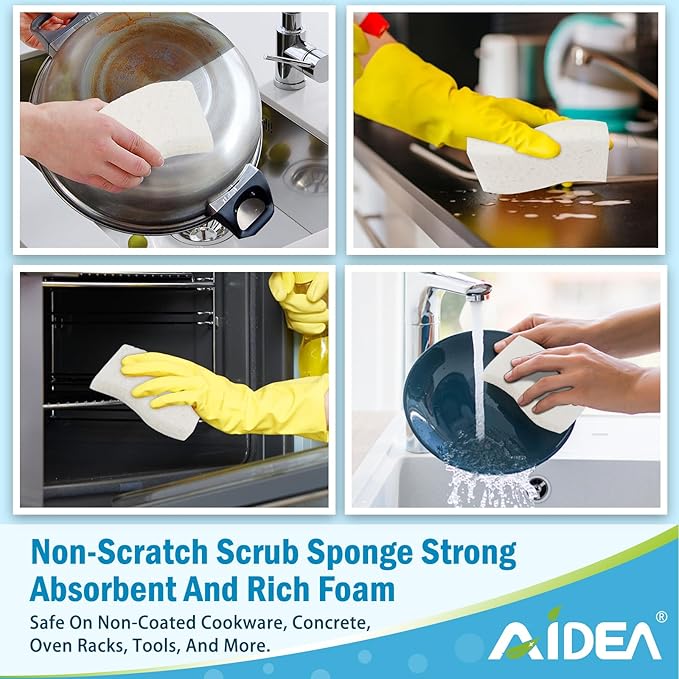 AIDEA Non-Scratch Scrub Sponge-24Count, Sponges Kitchen, Sponges for Dishes | Cleaning Sponge for Non-Stick Cookware, Cleaning Power for Kitchen, Bathroom, Household