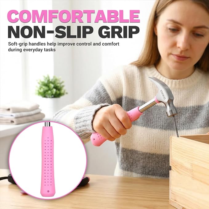 DEKOPRO 86PCS Pink Tool Set Household DIY Tool Kit for Women with Storage Toolbox, Small Compact Hand Tool Box Set for Home Use, DIY, Apartment, Office & Home Repair