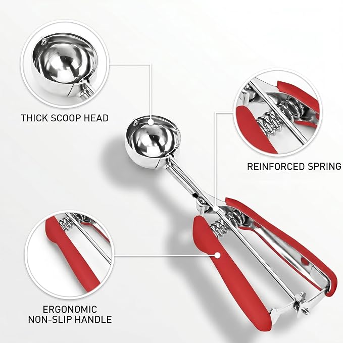 Ice Cream Scoop, 18/8 Stainless Steel Cookie Scoop, Cookie Scoops for Baking, 2Tbsp/ 30ml/ 1oz Cookie Dough Scoop, Ice Cream Scooper with Trigger Release, Cookie Scooper for Baking(Red)…