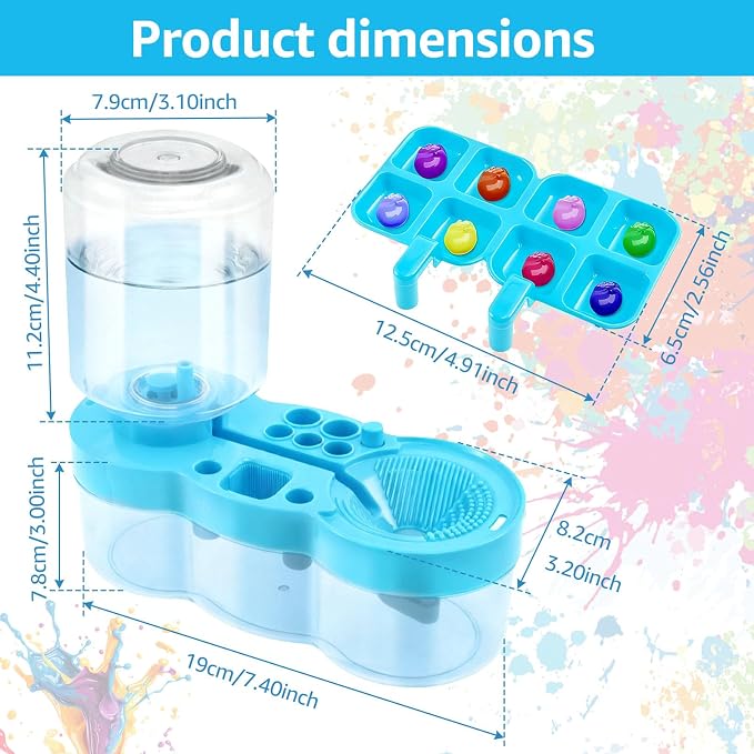 Paint Brush Cleaner for Kids Water Circulation Paint Brush with Drain Paint Water Dispenser with Palette Brush Holder Paint Brush Washer for Acrylic Painting Watercolor Art Supplies(blue)