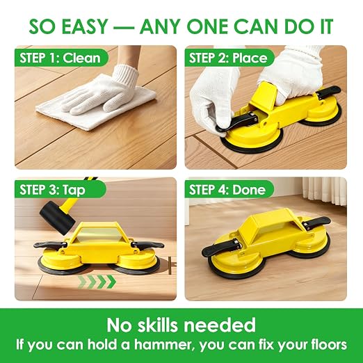 Floor Gap Fixer Tool to Fix a Floor, Vinyl Floor Repair Kit with Strong Suction Cups, Laminate Flooring Tools, Includes Plank Grabber and Mallet