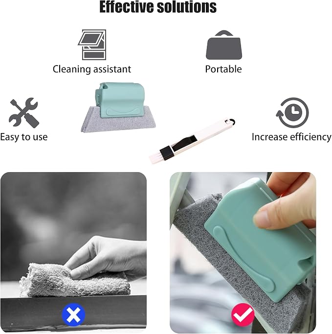 Window Groove Cleaning Tools Set,Small Multipurpose Track Brush with dustpan,Magic Gap Scouring Pad with 10 Replacement Sponge,Sliding Door Slot Cleaner Tools,Hand-held Family Sill Crevice Clean Scrub
