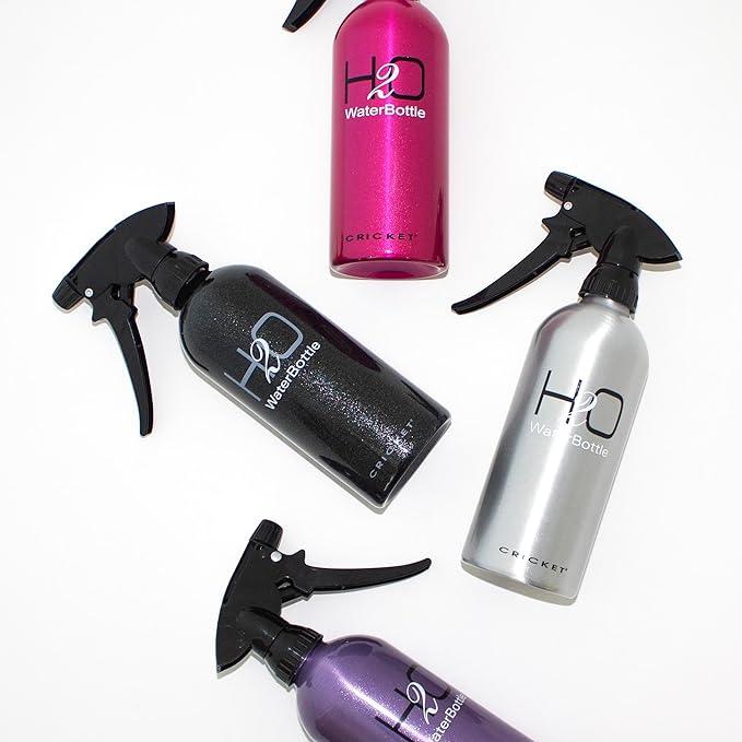 Cricket H2O Water Spray Bottle for Hair Mist – Continuous Stream, Adjustable Nozzle & Stronger Spray Bottles, Durable Aluminum, Refillable for Hair Styling & Barber Use – 13.5 oz, Sparkle Purple