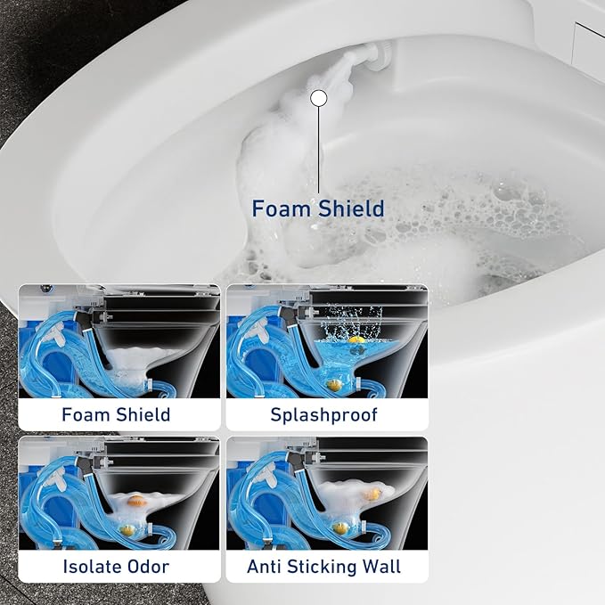 Tankless Smart Toilet with Bidet Built-In, Elongated Heated Seat & Auto Flush, Foam Shield, Aroma, UV-C, ADA Height, Instant Warm Water, Air Dryer, Night Light